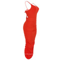 Superstarer Summer European and American Sexy New Solid Color Folds Halter Strap Tight Dress